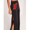 Floral Embroidered Side Splited Vintage Pants