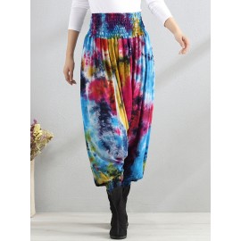 Casual Loose Printed Elastic Waist Women Wide Leg Pants