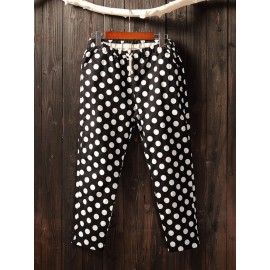 Polka Dots Loose Elastic Waist Cropped Pants