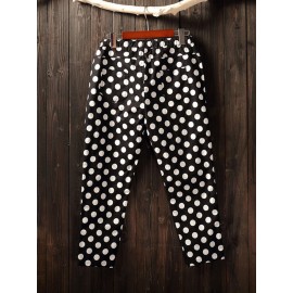 Polka Dots Loose Elastic Waist Cropped Pants