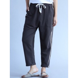 Casual Stripe Drawstring Waist Women Pants