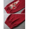 Vintage Embroidery Elastic Waist Frog Button Pants For Women