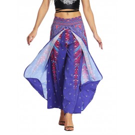 Boho Print Wide Leg Yoga Purple Pants