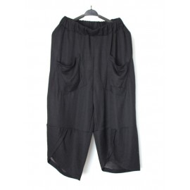 Asymmetrical Solid Color Cotton Loose Black Capris