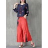 Folk Style Floral Print Patchwork Splited High Waist Women Pants