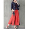 Folk Style Floral Print Patchwork Splited High Waist Women Pants