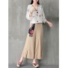 Folk Style Floral Print Patchwork Splited High Waist Women Pants