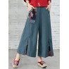 Folk Style Floral Print Patchwork Splited High Waist Women Pants