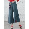 Folk Style Floral Print Patchwork Splited High Waist Women Pants