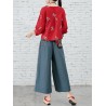 Folk Style Floral Print Patchwork Splited High Waist Women Pants