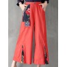 Folk Style Floral Print Patchwork Splited High Waist Women Pants