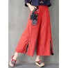 Folk Style Floral Print Patchwork Splited High Waist Women Pants