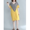 Casual Stripe Patchwork Loose Half Sleeve V-neck Women Dress