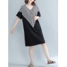 Casual Stripe Patchwork Loose Half Sleeve V-neck Women Dress