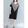 Casual Stripe Patchwork Loose Half Sleeve V-neck Women Dress