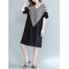 Casual Stripe Patchwork Loose Half Sleeve V-neck Women Dress