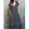 Solid Color Pockets Irregular Short Sleeve Casual Dress