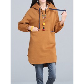 Women Long Sleeve Hooded Thicken Warm Casual Sweatshirt Dresses