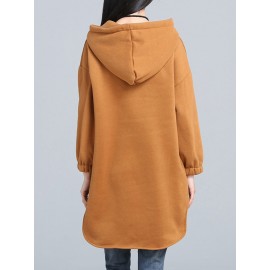 Women Long Sleeve Hooded Thicken Warm Casual Sweatshirt Dresses