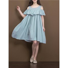 Women Casual Solid Color Ruffled Off Shoulder Dresses