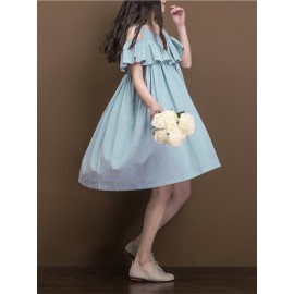 Women Casual Solid Color Ruffled Off Shoulder Dresses