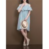 Women Casual Solid Color Ruffled Off Shoulder Dresses