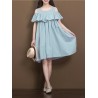 Women Casual Solid Color Ruffled Off Shoulder Dresses