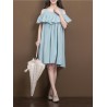 Women Casual Solid Color Ruffled Off Shoulder Dresses