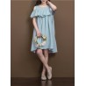 Women Casual Solid Color Ruffled Off Shoulder Dresses