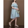 Women Casual Solid Color Ruffled Off Shoulder Dresses