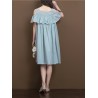 Women Casual Solid Color Ruffled Off Shoulder Dresses