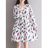 Casual Printed Women Long Sleeve Laple Drawstring Dresses