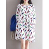 Casual Printed Women Long Sleeve Laple Drawstring Dresses