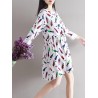 Casual Printed Women Long Sleeve Laple Drawstring Dresses