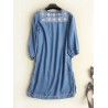 Denim Embroidery Half Sleeve V-neck Casual Dresses