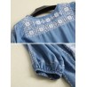 Denim Embroidery Half Sleeve V-neck Casual Dresses