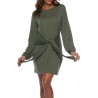 Solid Color Long Sleeve Drawstring Casual Dresses