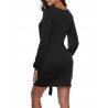 Solid Color Long Sleeve Drawstring Casual Dresses