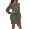 Solid Color Long Sleeve Drawstring Casual Dresses