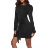 Solid Color Long Sleeve Drawstring Casual Dresses