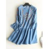 Denim Embroidery Long Pagoda Sleeve Casual Dresses