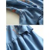 Denim Embroidery Long Pagoda Sleeve Casual Dresses