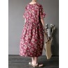 Vintage Casual Women Short Sleeve Floral Print Dresses