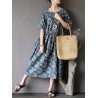 Vintage Casual Women Short Sleeve Floral Print Dresses