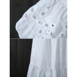 White Lace Embroidered Off Shoulder Mid-Long Dresses