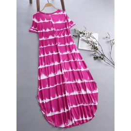 Striped Short Sleeve Sundress Pocket Maxi Casual Dresses