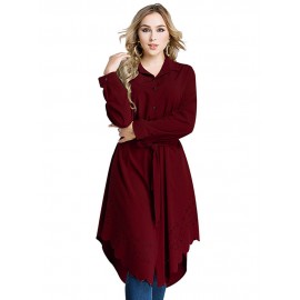 Long Sleeve Pure Color Buttons Shirt Dresses For Women