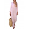 Deep V-neck Solid Color Cotton Maxi Casual Dresses