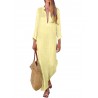 Deep V-neck Solid Color Cotton Maxi Casual Dresses