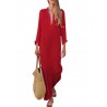 Deep V-neck Solid Color Cotton Maxi Casual Dresses